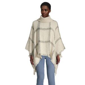 Cost Plus World Market Cream and Gray Turtleneck Poncho